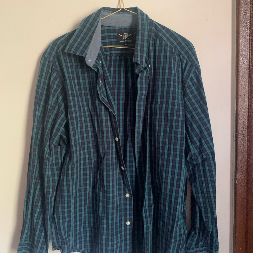 Ivy & Tweed Teal and Navy Button Down Checkered Shirt
